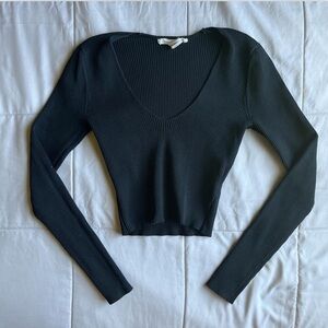 Black Ribbed Long Sleeve Top